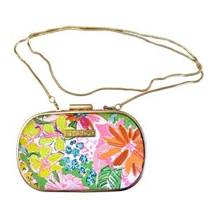 Lilly Pulitzer for Target • Pink Floral Beaded Frame Clutch with Gold Accents